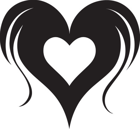 Dynamic Black Heart Abstract Vector Graphic Design with Decorative Elements Intricate Heart Silhouette Elegant Vector Grのイラスト素材