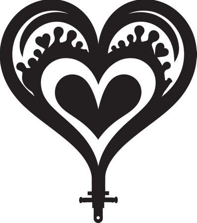 Elegant Black Heart Sleek Abstract Decorative Icon Intricate Heart Silhouette Stylish Vector Black Symbolのイラスト素材