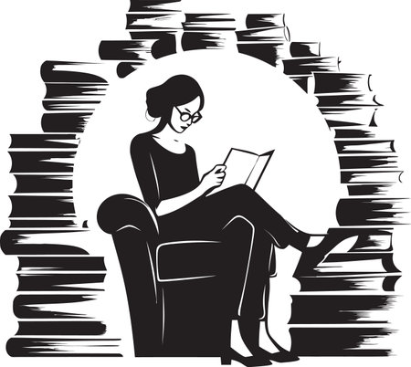 Learning Lair Student Engrossed in Books  Study Sanctuary Student Enveloped by Books Iconのイラスト素材
