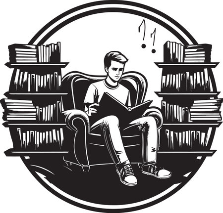 Educational Eden Student with Books in Black Vector Literary Lighthouse Student Guided by Books Logoのイラスト素材