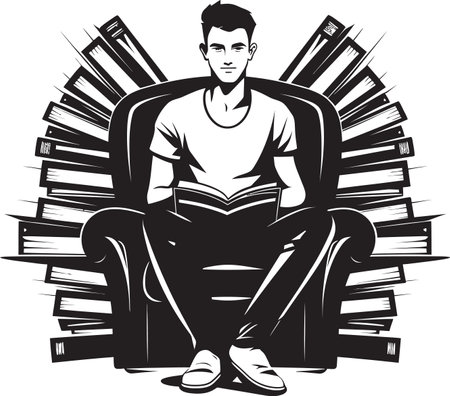 Readers Refuge Student Immersed in Books Icon Educative Enclave Student with Booksのイラスト素材