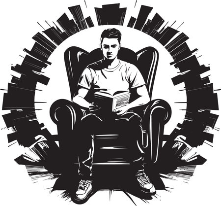 Literary Retreat Student in Chair with Books  Knowledge Nook Student Immersed in Books Iconのイラスト素材