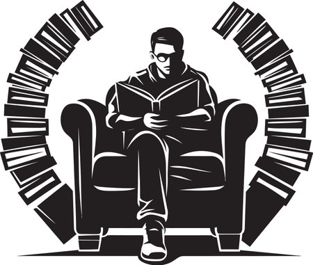 Study Sanctuary Student Enveloped by Books Icon Bookish Bliss Student Lost in Books Emblemのイラスト素材