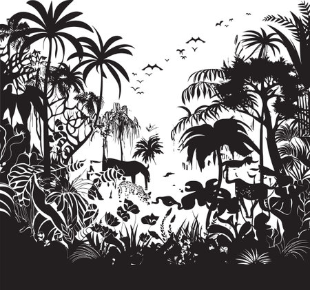 Shadowed Canopy Blackened Jungle Icon Design Panthers Domain Dark Jungle Vector Emblemのイラスト素材