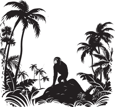 Midnight Oasis Dark Tropical Jungle Icon Midnight Canopy Black Jungle Silhouette Emblemのイラスト素材