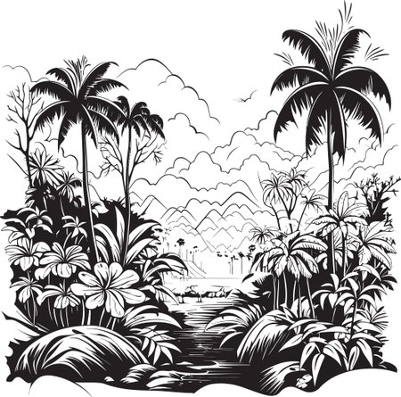 Onyx Wilderness Darkened Jungle Icon Obsidian Oasis Ebony Jungle Vector Emblemのイラスト素材