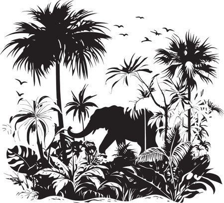 Tropical Treasures Bold Jungle Emblem Jungle Odyssey Stylish Black Iconのイラスト素材