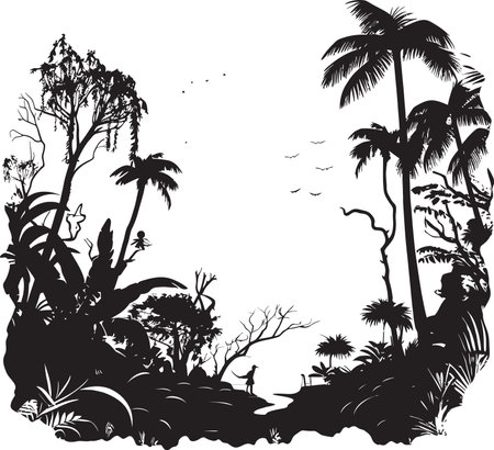 Jungle Essence Black Design Icon Lush Wilderness Sleek Jungle Vector Emblemのイラスト素材