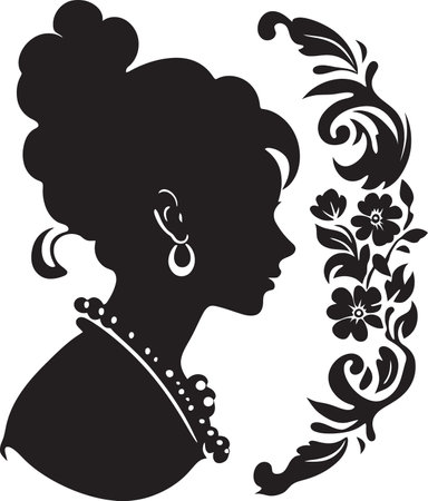 Antique Petal Profile Vintage Woman Icon Floral Elegance Essence Black Vector Logoのイラスト素材