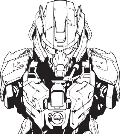 Circuit Splendor Futuristic Syborg Line Art Emblem Future Fusion Cyborg Line Art Vector Iconのイラスト素材