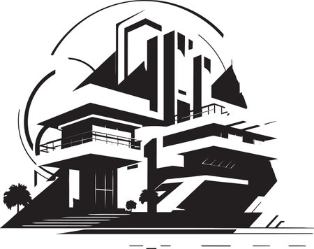 Ink Impact Contemporary Black Structure Graphic Shadow Sketches Chic Architecture Illustrationのイラスト素材