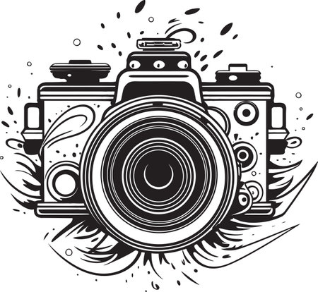 Unveiling the Essence Black Camera Line Art Silhouette A Brushstroke of Technology Black Camera Icon Vectorのイラスト素材