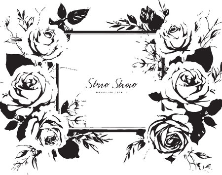 Chic Floral Edge Black Icon Graphics Rose Silhouette Border Iconic Designのイラスト素材