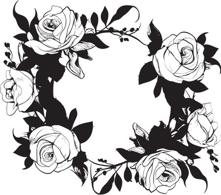 Rosevine Noir Iconic Floral Icon Floral Symphony Vector Black Rose Borderのイラスト素材