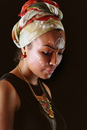 Young model with black skin and make-upの写真素材