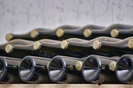 Indoor. Wine Bottles in Wine Cellarの写真素材