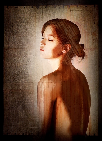 Stylized portrait of a woman with a beautiful backの写真素材