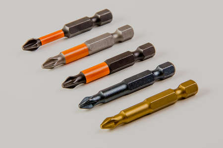 Magnetic bits for screwing self-tapping screws and screws set close-up