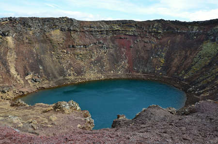 Kerid volcanic crater in Icelandの写真素材