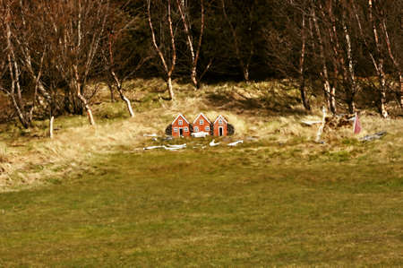 three small houses for elves in Icelandの写真素材