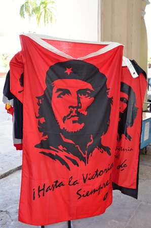 The imprint of communist leader Che Guevara in Cuba on a T-shirt advertising