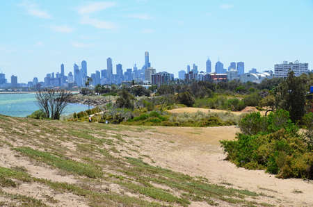 Seaside beach overlooking the city of Melbourne in Australia, Victoriaの写真素材