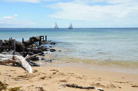 Sea and floating boat viewsの写真素材