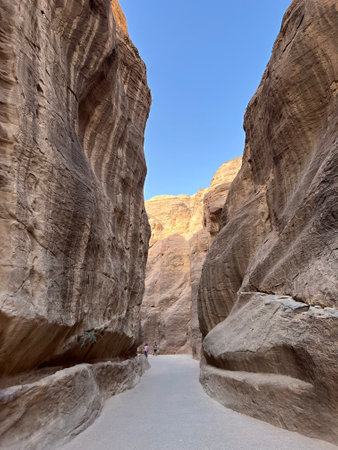 Al Khazneh canyon in Petra (Rose City), Jordanの写真素材