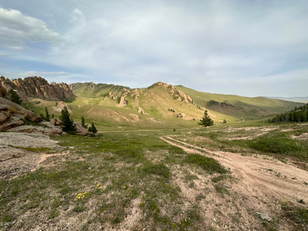 Landscape view in Terelj National Park, Mongoliaの写真素材
