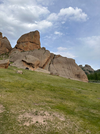Rock formation in Gorkhi-Terelj National Park in Mongoliaの写真素材
