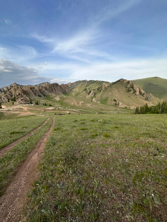 Landscape view in Terelj National Park, Mongoliaの写真素材