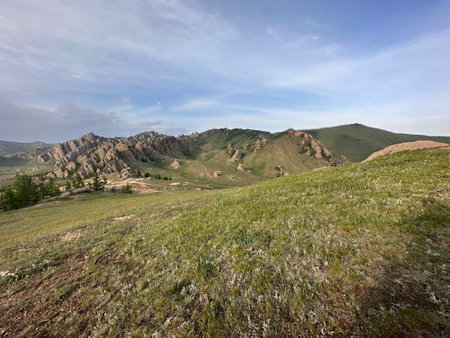 Landscape view in Terelj National Park, Mongoliaの写真素材