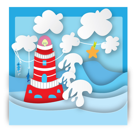 Illustration of lighthouse in the blue backgroundのイラスト素材