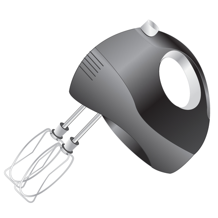 This illustration represents a black hand whisk or mixwer, with white background.のイラスト素材