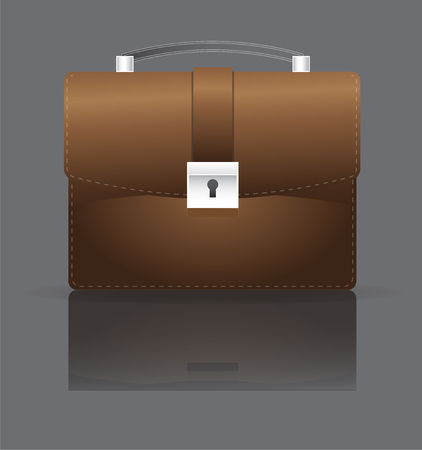 This illustration represents a brown leather briefcase, with a dark background.のイラスト素材