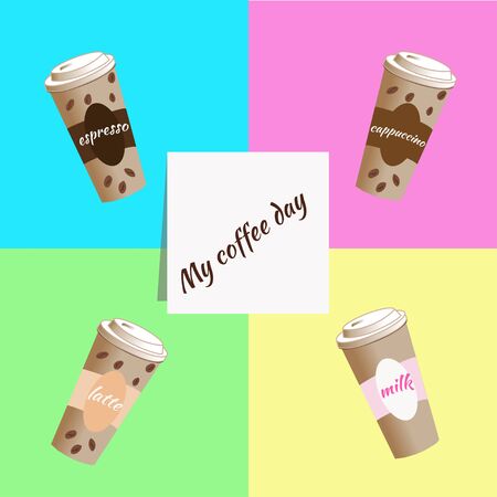 my coffee day, coffee to go on colorful backgroundの写真素材