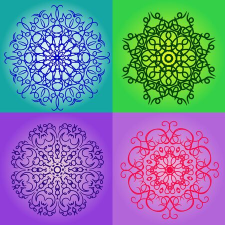 Colorful round pattern set. Vector mandala collectionのイラスト素材
