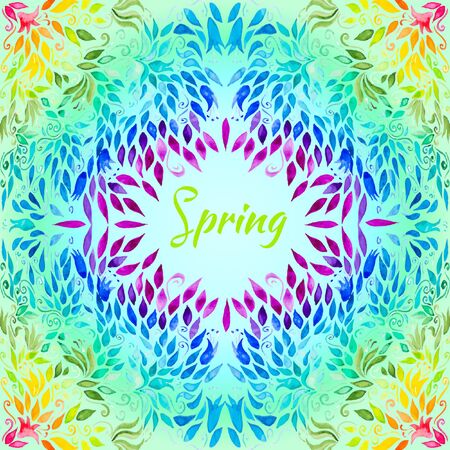 Rainbow watercolor leaves spring background. Vector illustrationのイラスト素材