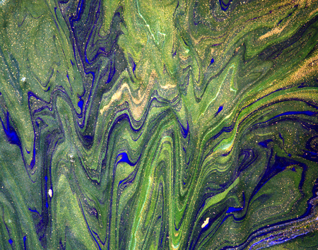 Blue, green and gold marbling background. Liquid patternの写真素材