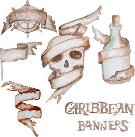 Old antique banners. Vector illustration. Watercolor tapesのイラスト素材