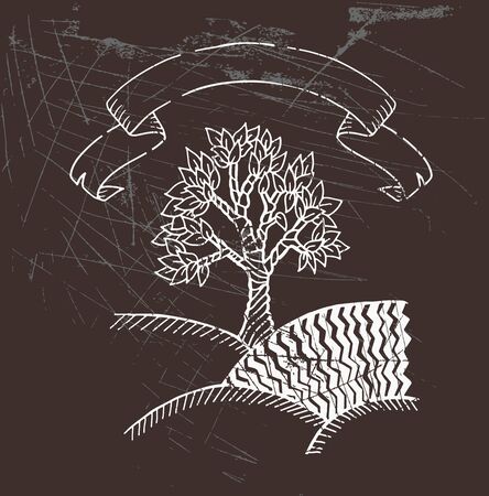 Hand drawn tree with leaves. Vector grunge illustrationのイラスト素材