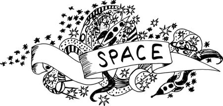 Black and white space doodle. Vector illustrationのイラスト素材