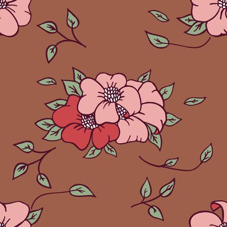 Vector seamless vintage flowers and leaves pattern.のイラスト素材