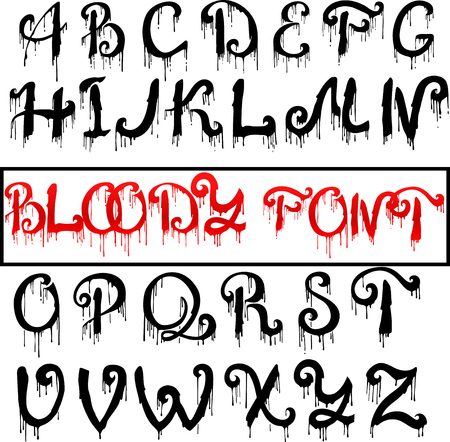 Melted grunge font. Vector illustration. Bloody lettersのイラスト素材