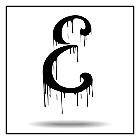 Melted grunge font. Vector illustration. Bloody letters. Melted letter Eのイラスト素材