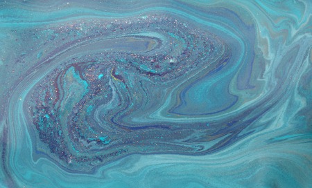 Blue and golden liquid texture, watercolor hand drawn marbling illustration, abstract background, aqua printの写真素材
