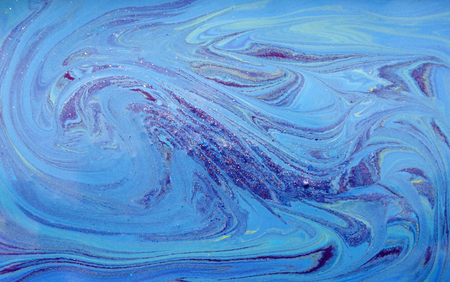 Blue and golden liquid texture, watercolor hand drawn marbling illustration, abstract background, aqua printの写真素材