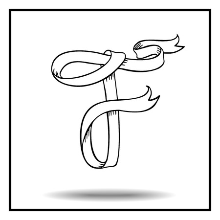 Ribbon alphabet. Ribbon letter. Ribbon F. Display ribbon font. Sketch ribbon latter F.のイラスト素材