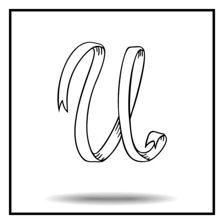 Ribbon alphabet. Ribbon letter. Ribbon U. Display ribbon font. Sketch ribbon latter U.のイラスト素材