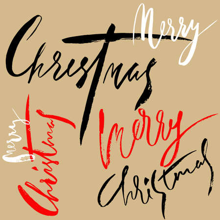 Merry Christmas Lettering Design Set. Handwritten Red and White Inspiration. Vector illustration.のイラスト素材